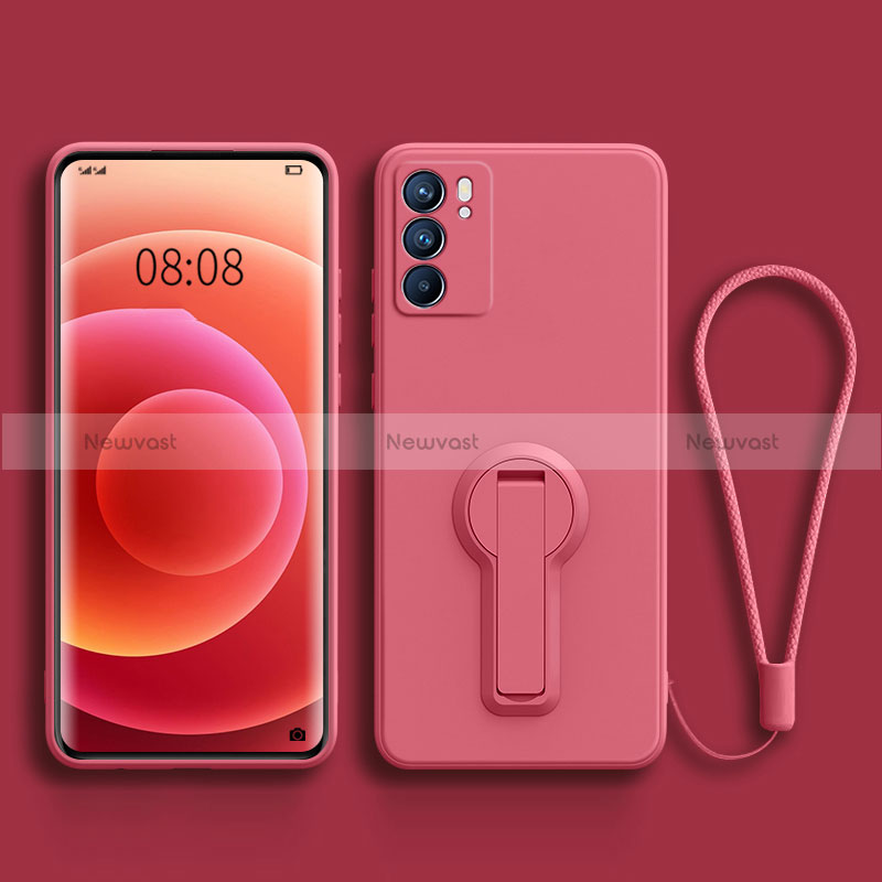 Ultra-thin Silicone Gel Soft Case Cover with Stand for Oppo Reno6 Pro 5G India Pink