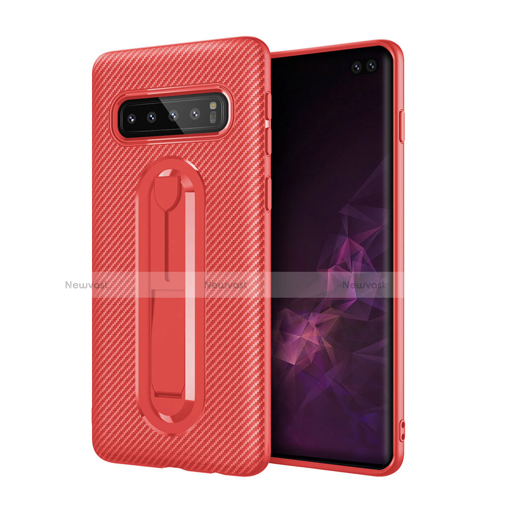 Ultra-thin Silicone Gel Soft Case Cover with Stand for Samsung Galaxy S10 5G Red