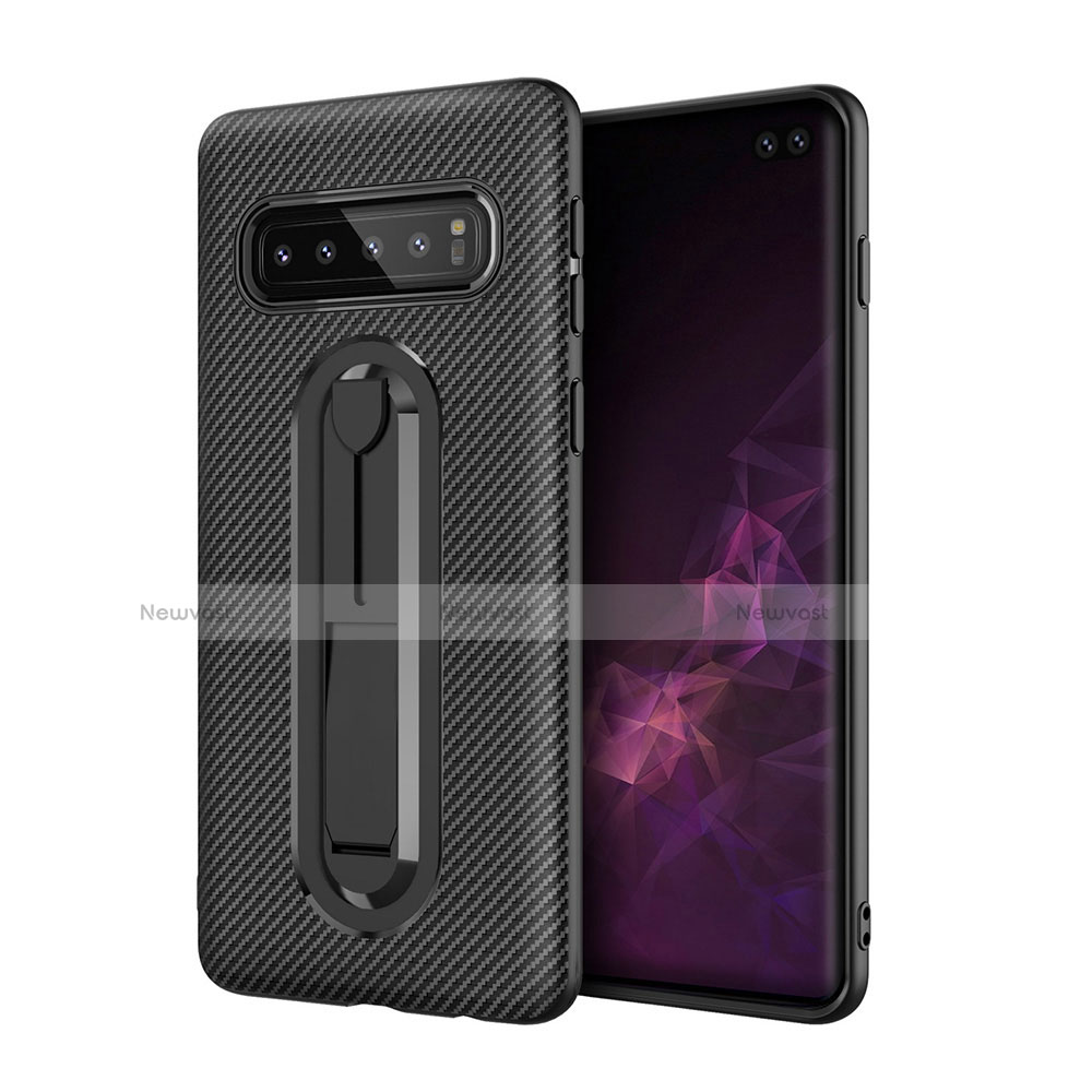 Ultra-thin Silicone Gel Soft Case Cover with Stand for Samsung Galaxy S10 Plus Black