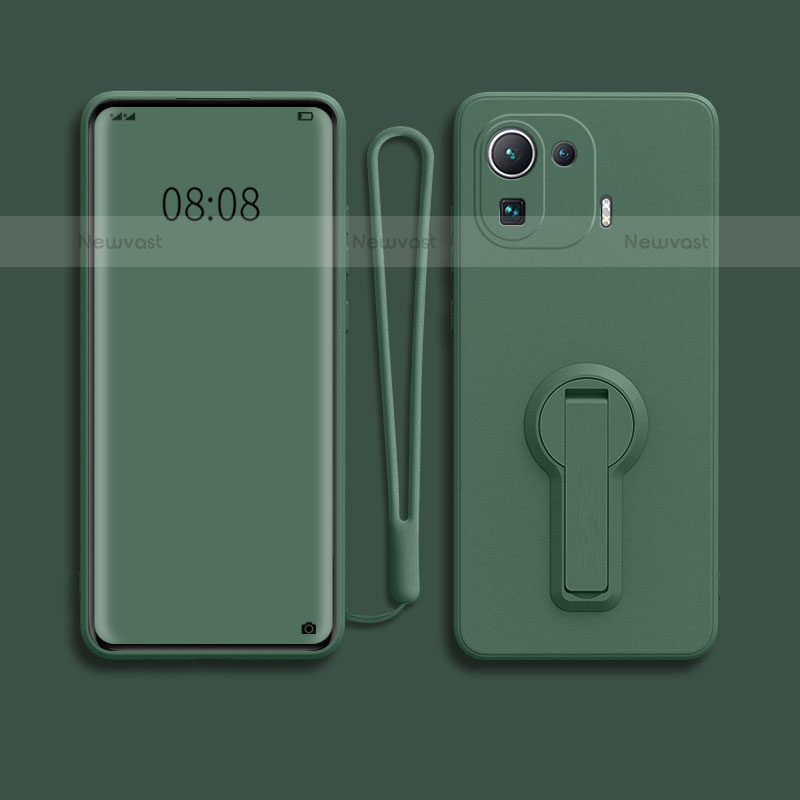 Ultra-thin Silicone Gel Soft Case Cover with Stand for Xiaomi Mi 11 Pro 5G Green