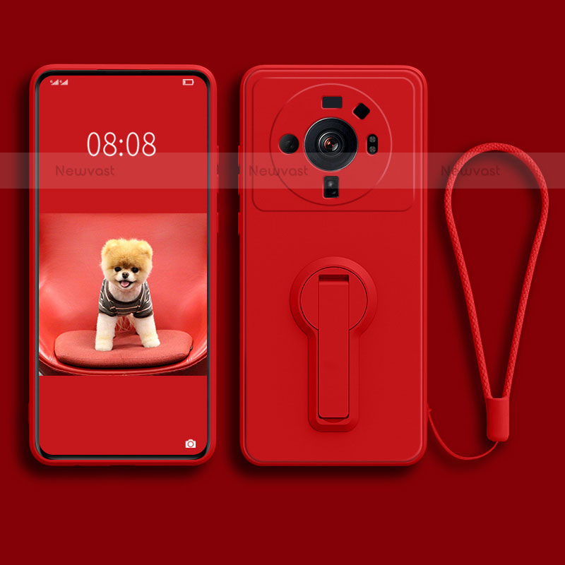 Ultra-thin Silicone Gel Soft Case Cover with Stand for Xiaomi Mi 12 Ultra 5G Red