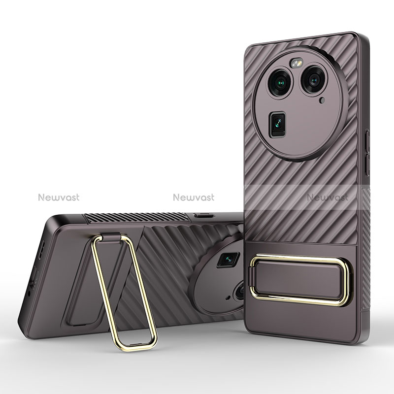 Ultra-thin Silicone Gel Soft Case Cover with Stand KC1 for Oppo Find X6 Pro 5G Brown