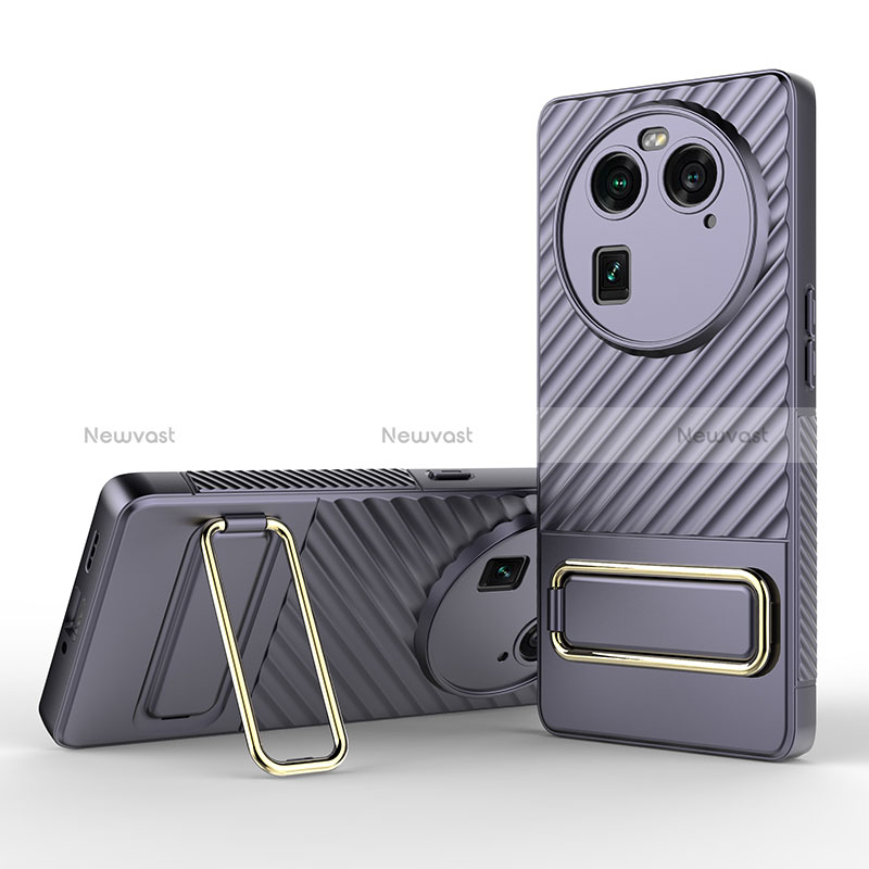 Ultra-thin Silicone Gel Soft Case Cover with Stand KC1 for Oppo Find X6 Pro 5G Clove Purple