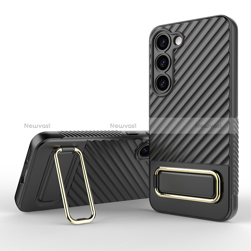 Ultra-thin Silicone Gel Soft Case Cover with Stand KC1 for Samsung Galaxy S22 Plus 5G Black