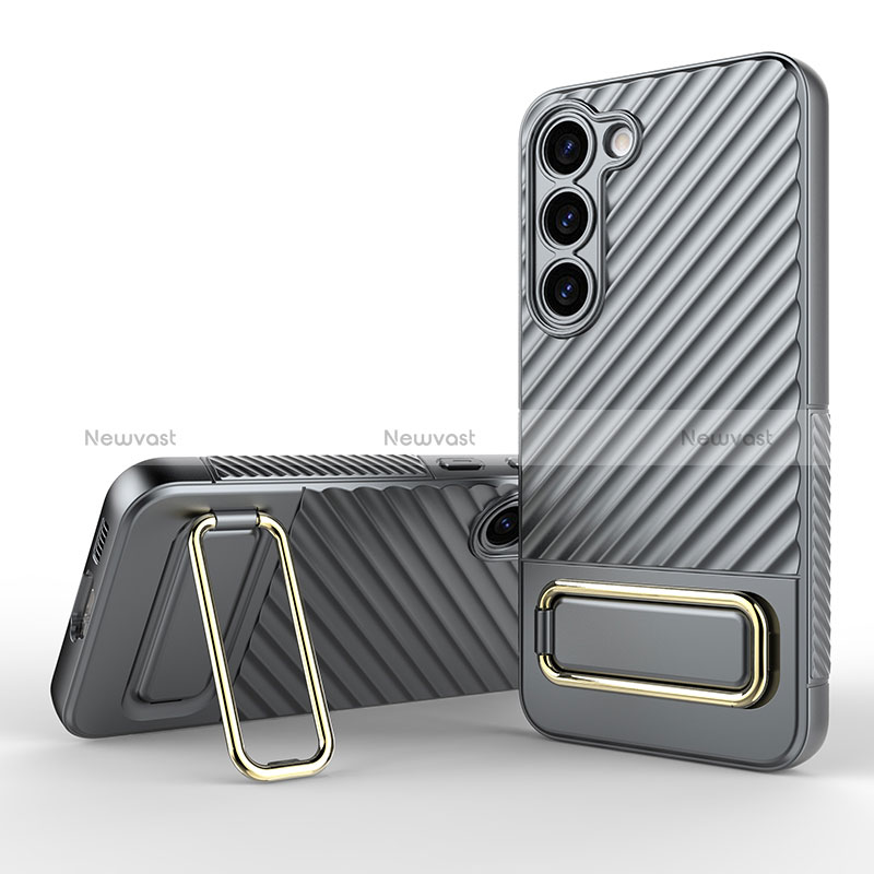 Ultra-thin Silicone Gel Soft Case Cover with Stand KC1 for Samsung Galaxy S22 Plus 5G Gray
