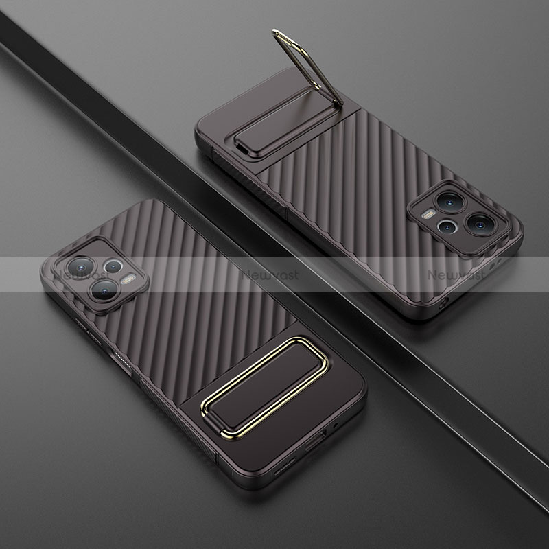 Ultra-thin Silicone Gel Soft Case Cover with Stand KC1 for Xiaomi Redmi Note 12 5G Brown