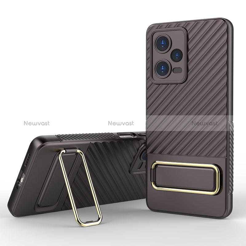 Ultra-thin Silicone Gel Soft Case Cover with Stand KC1 for Xiaomi Redmi Note 12 Pro 5G Brown