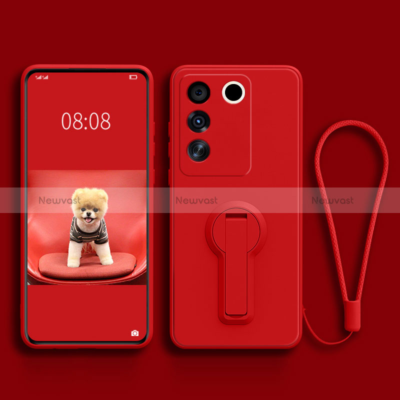 Ultra-thin Silicone Gel Soft Case Cover with Stand S01 for Vivo V27 Pro 5G Red