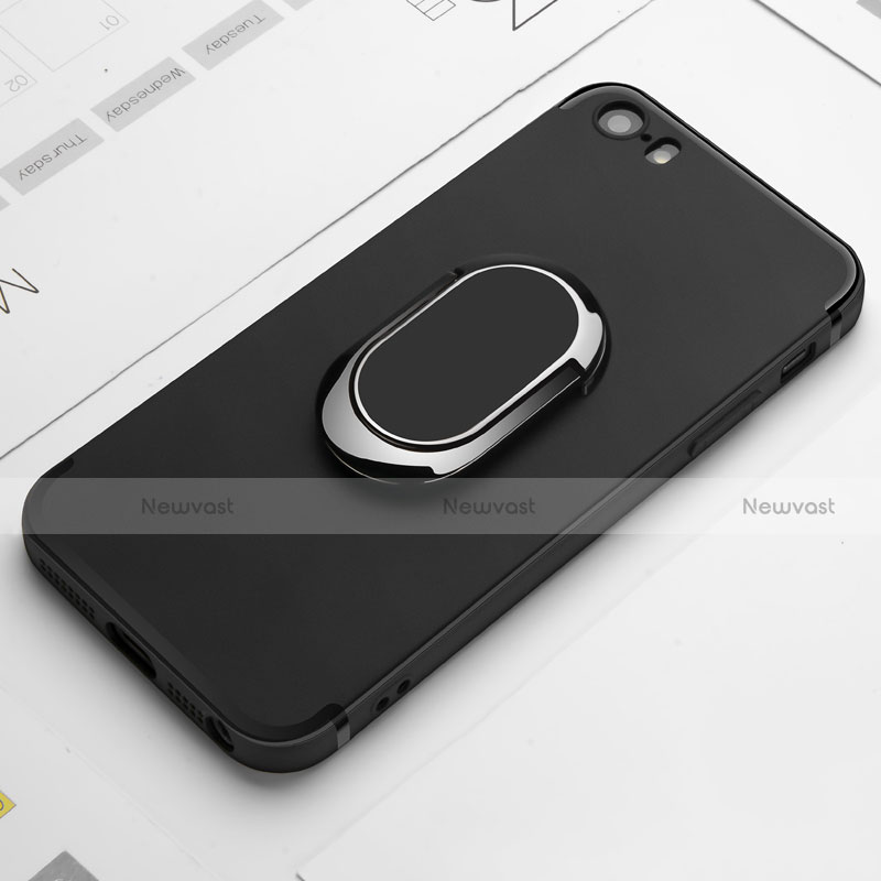 Ultra-thin Silicone Gel Soft Case with Finger Ring Stand A01 for Apple iPhone 5 Black