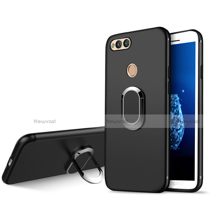 Ultra-thin Silicone Gel Soft Case with Finger Ring Stand A01 for Huawei Honor 7X Black