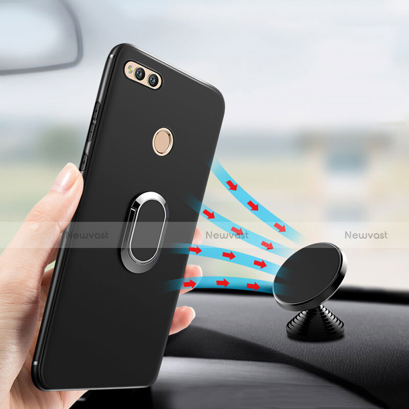 Ultra-thin Silicone Gel Soft Case with Finger Ring Stand A01 for Huawei Honor Play 7X Black
