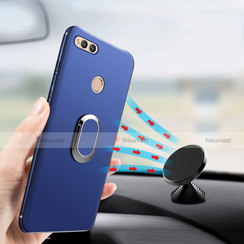Ultra-thin Silicone Gel Soft Case with Finger Ring Stand A01 for Huawei Honor Play 7X Blue