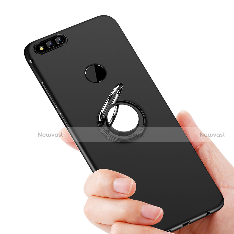 Ultra-thin Silicone Gel Soft Case with Finger Ring Stand A02 for Huawei Honor 7X Black