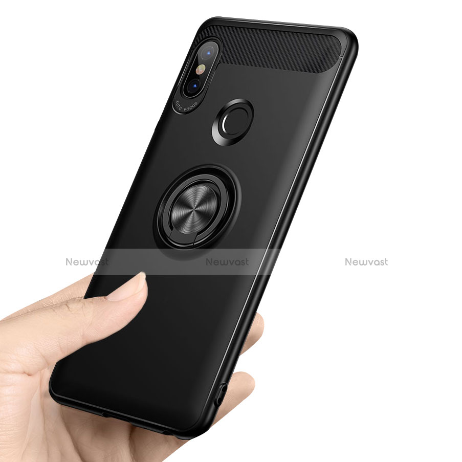 Ultra-thin Silicone Gel Soft Case with Finger Ring Stand A02 for Xiaomi Redmi Note 5 AI Dual Camera Black