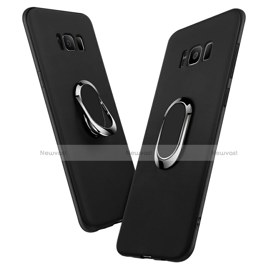 Ultra-thin Silicone Gel Soft Case with Finger Ring Stand A03 for Samsung Galaxy S8 Plus Black