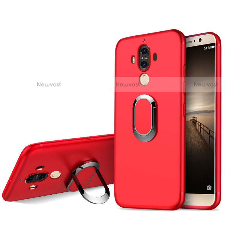 Ultra-thin Silicone Gel Soft Case with Finger Ring Stand A04 for Huawei Mate 9 Red