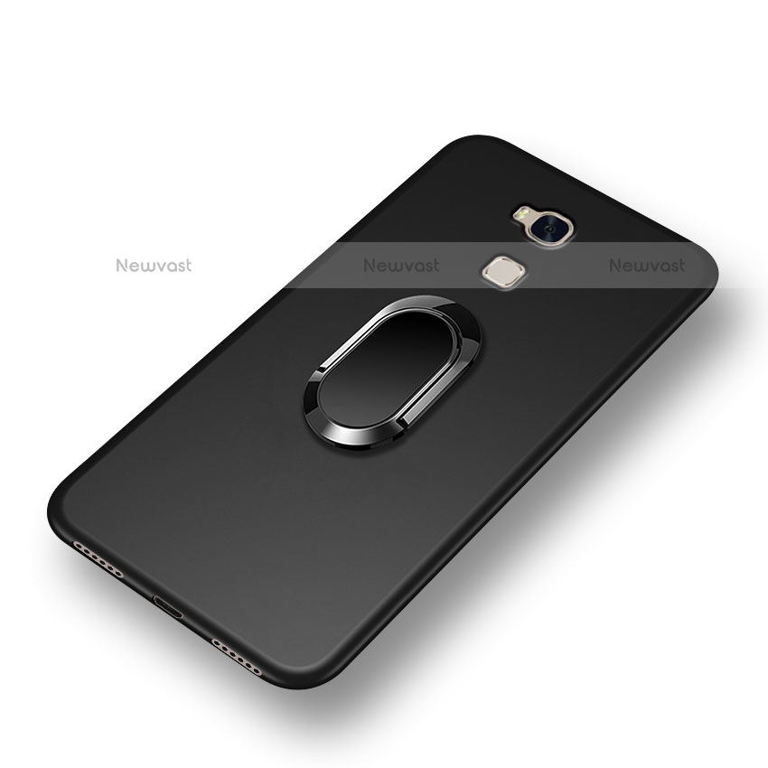 Ultra-thin Silicone Gel Soft Case with Finger Ring Stand for Huawei Honor 5X Black