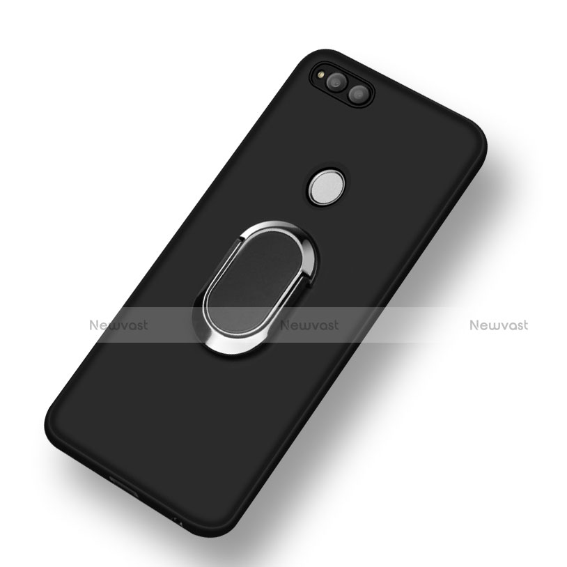 Ultra-thin Silicone Gel Soft Case with Finger Ring Stand for Huawei Honor 7X Black