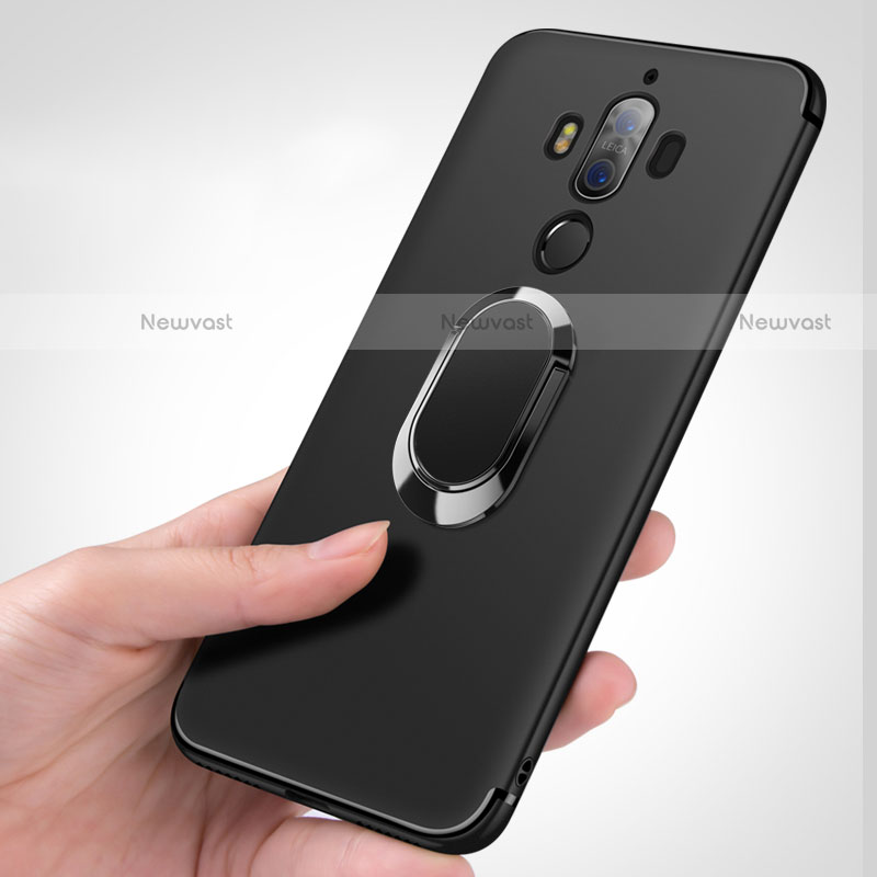 Ultra-thin Silicone Gel Soft Case with Finger Ring Stand for Huawei Mate 9 Black