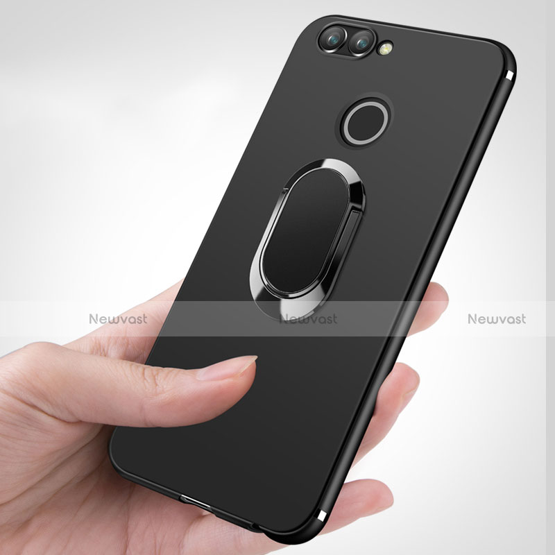 Ultra-thin Silicone Gel Soft Case with Finger Ring Stand for Huawei Nova 2 Black