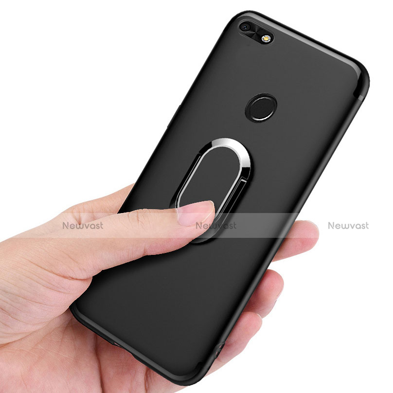Ultra-thin Silicone Gel Soft Case with Finger Ring Stand for Huawei P9 Lite Mini Black
