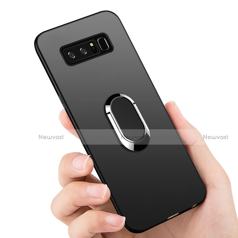 Ultra-thin Silicone Gel Soft Case with Finger Ring Stand for Samsung Galaxy Note 8 Black