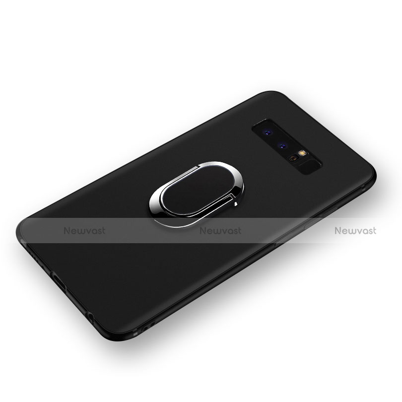 Ultra-thin Silicone Gel Soft Case with Finger Ring Stand for Samsung Galaxy Note 8 Duos N950F Black