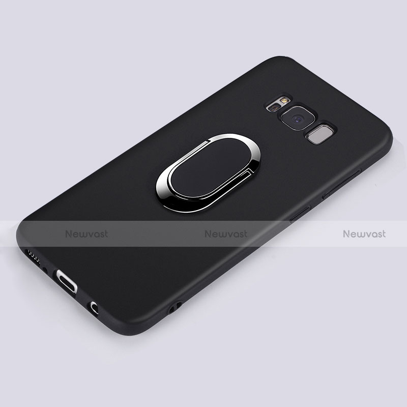 Ultra-thin Silicone Gel Soft Case with Finger Ring Stand for Samsung Galaxy S8 Black