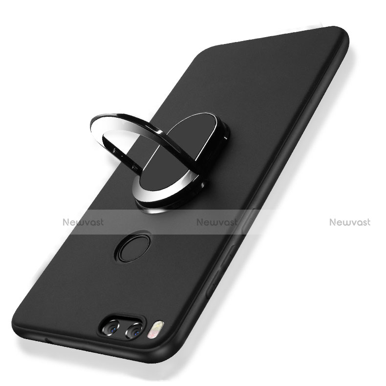 Ultra-thin Silicone Gel Soft Case with Finger Ring Stand for Xiaomi Mi A1 Black