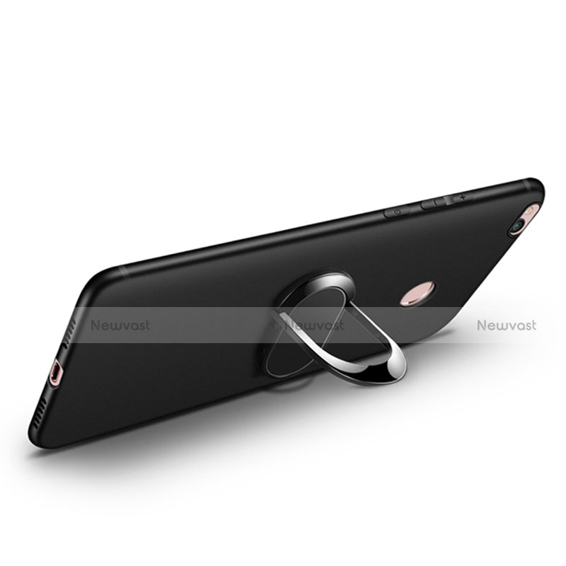 Ultra-thin Silicone Gel Soft Case with Finger Ring Stand for Xiaomi Mi Max 2 Black