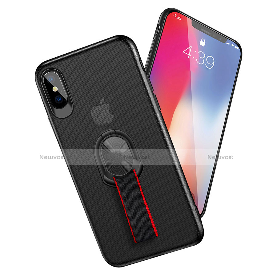 Ultra-thin Silicone Gel Soft Case with Finger Ring Stand T01 for Apple iPhone X Black