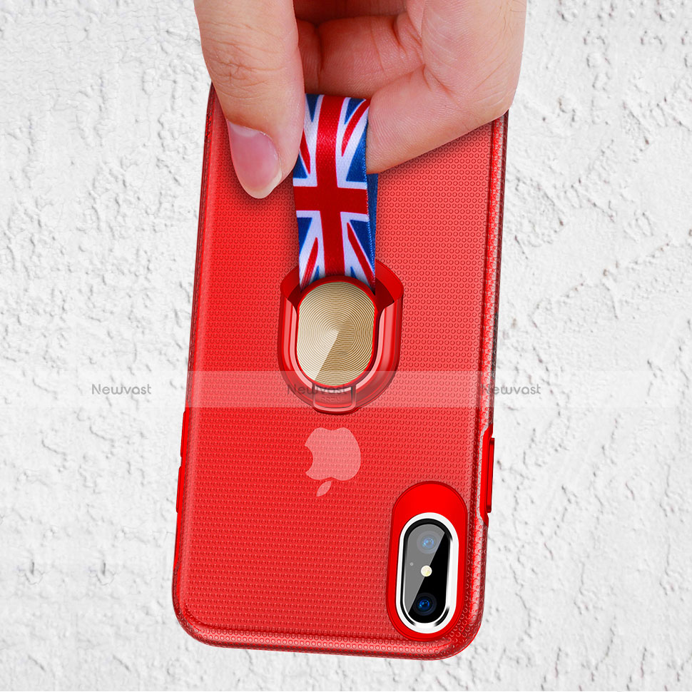 Ultra-thin Silicone Gel Soft Case with Finger Ring Stand T01 for Apple iPhone X Red