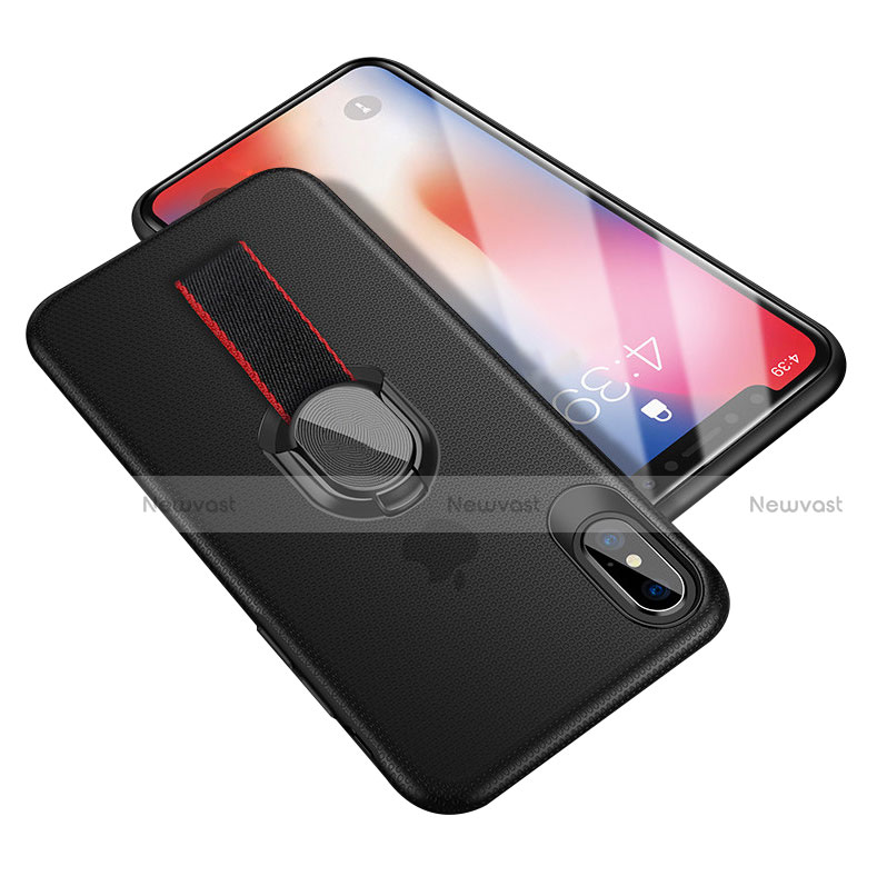 Ultra-thin Silicone Gel Soft Case with Finger Ring Stand T01 for Apple iPhone Xs Black