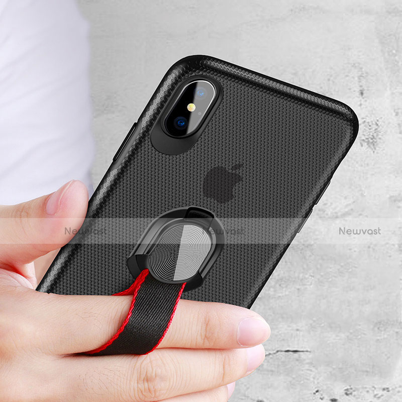Ultra-thin Silicone Gel Soft Case with Finger Ring Stand T01 for Apple iPhone Xs Black