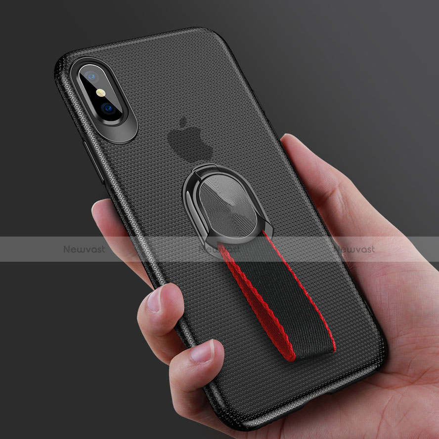 Ultra-thin Silicone Gel Soft Case with Finger Ring Stand T01 for Apple iPhone Xs Black