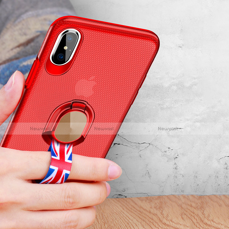 Ultra-thin Silicone Gel Soft Case with Finger Ring Stand T01 for Apple iPhone Xs Max Red