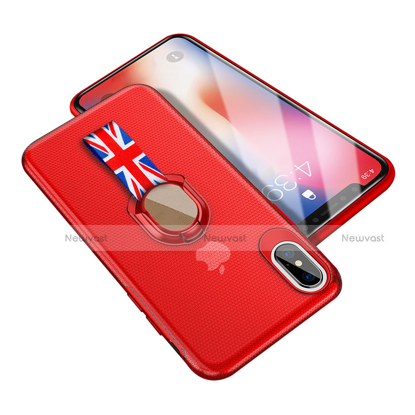 Ultra-thin Silicone Gel Soft Case with Finger Ring Stand T01 for Apple iPhone Xs Red