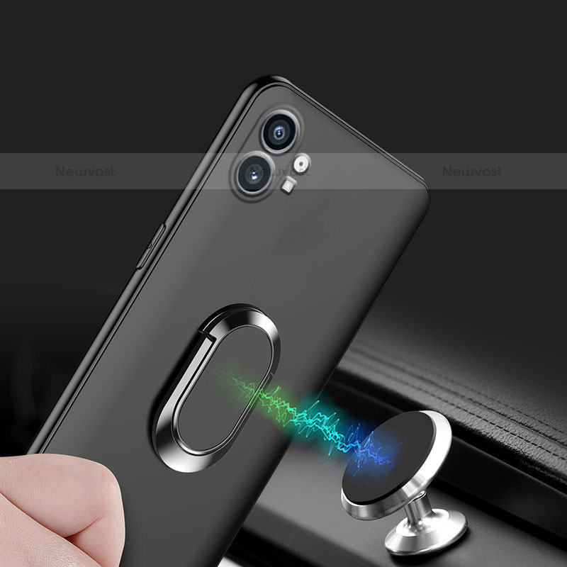 Ultra-thin Silicone Gel Soft Case with Magnetic Finger Ring Stand A02 for Nothing Phone 1 Black