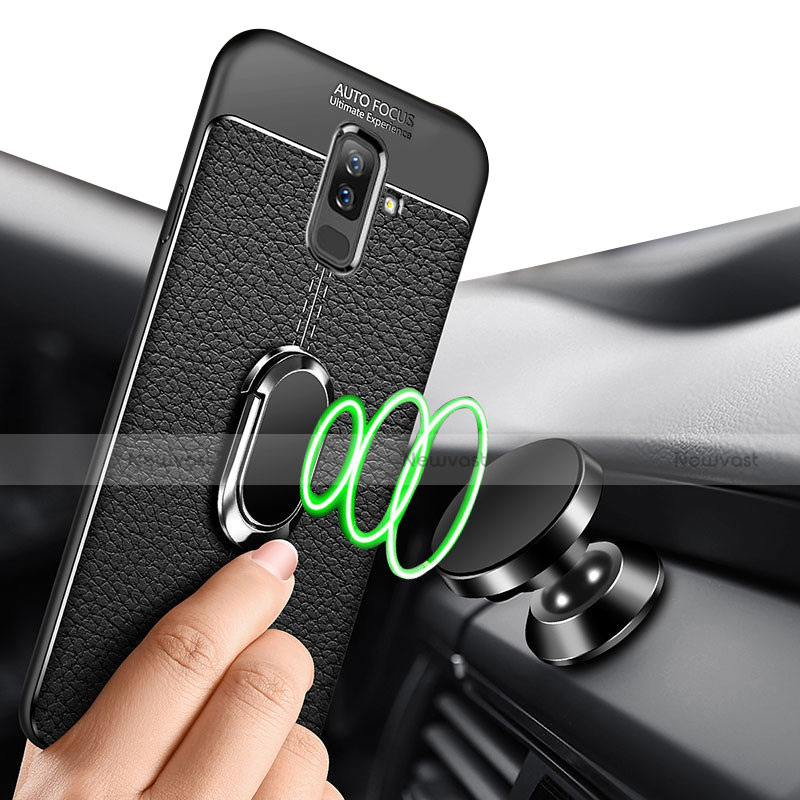 Ultra-thin Silicone Gel Soft Case with Magnetic Finger Ring Stand A02 for Samsung Galaxy A6 Plus (2018) Black