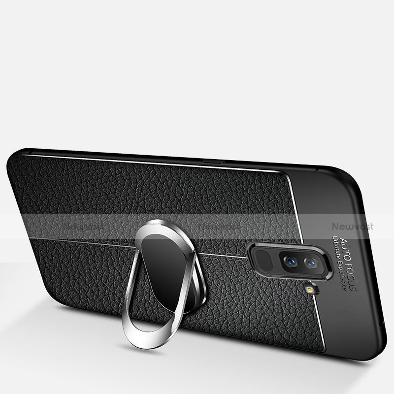 Ultra-thin Silicone Gel Soft Case with Magnetic Finger Ring Stand A02 for Samsung Galaxy A6 Plus Black