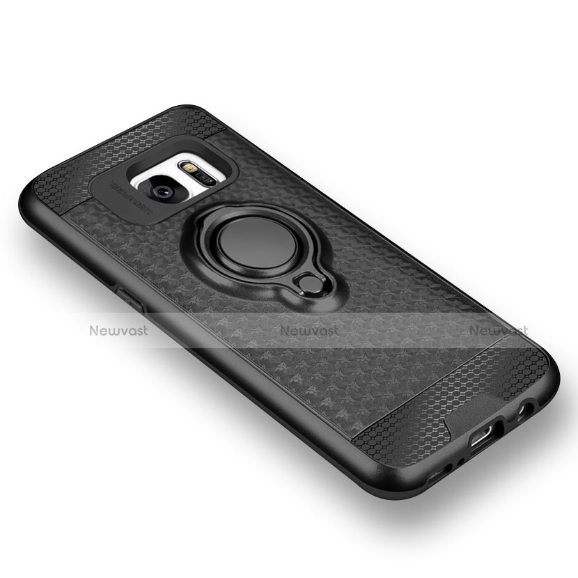 Ultra-thin Silicone Gel Soft Case with Magnetic Finger Ring Stand A02 for Samsung Galaxy S7 Edge G935F Black