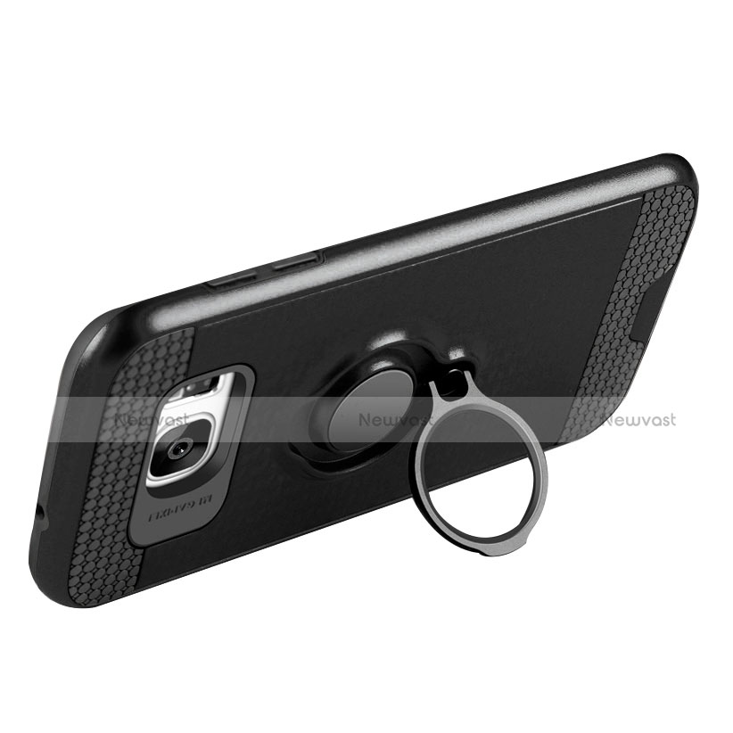 Ultra-thin Silicone Gel Soft Case with Magnetic Finger Ring Stand A02 for Samsung Galaxy S7 Edge G935F Black