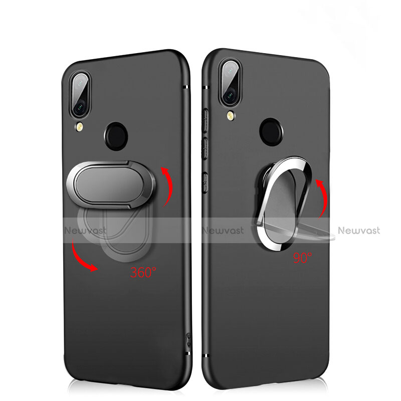 Ultra-thin Silicone Gel Soft Case with Magnetic Finger Ring Stand A02 for Xiaomi Redmi Note 7 Black