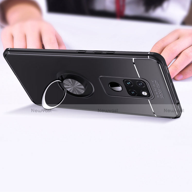 Ultra-thin Silicone Gel Soft Case with Magnetic Finger Ring Stand A03 for Huawei Mate 20 Black