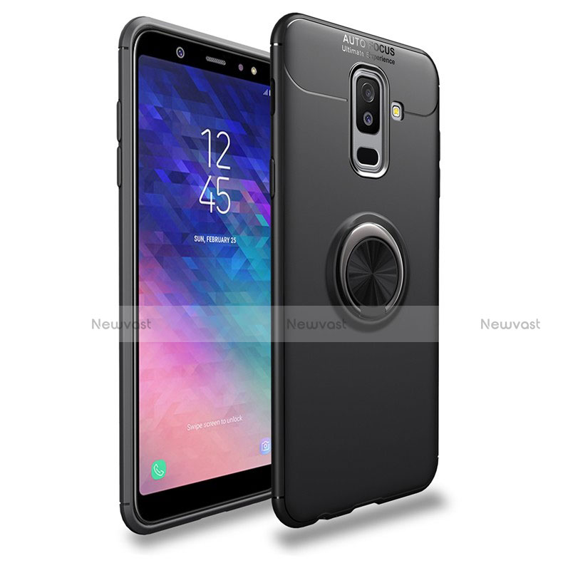 Ultra-thin Silicone Gel Soft Case with Magnetic Finger Ring Stand A03 for Samsung Galaxy A6 Plus (2018) Black