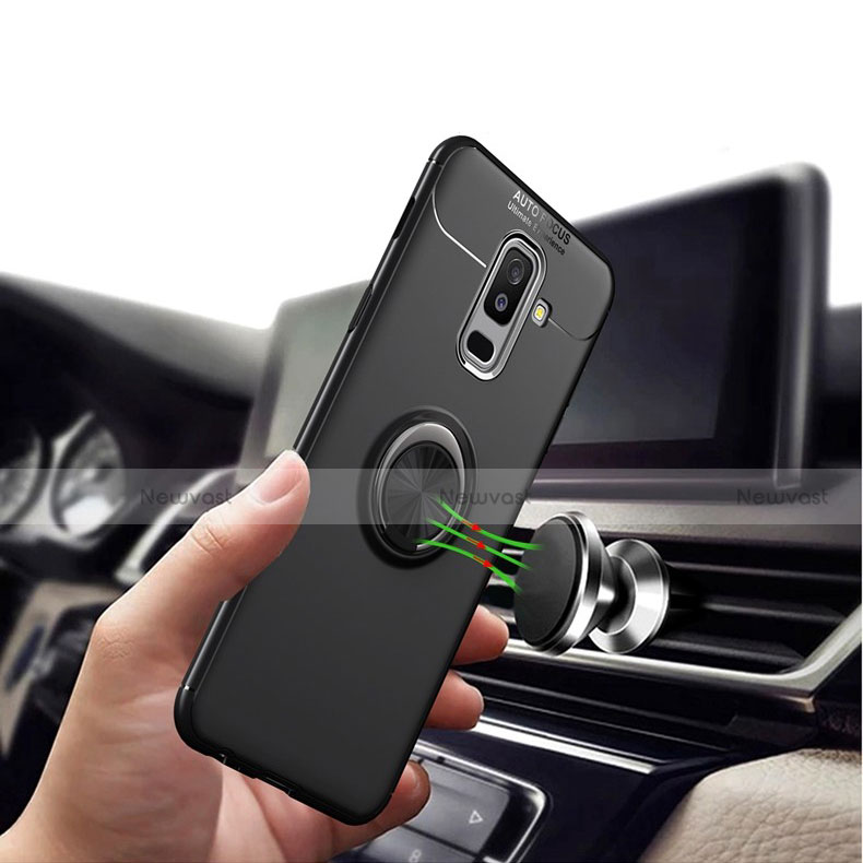 Ultra-thin Silicone Gel Soft Case with Magnetic Finger Ring Stand A03 for Samsung Galaxy A6 Plus (2018) Black