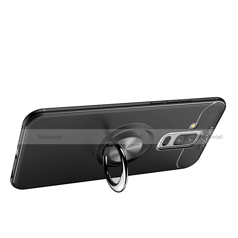 Ultra-thin Silicone Gel Soft Case with Magnetic Finger Ring Stand A03 for Samsung Galaxy A9 Star Lite Black