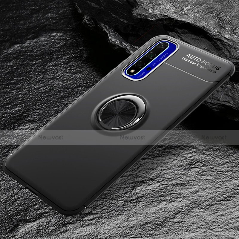 Ultra-thin Silicone Gel Soft Case with Magnetic Finger Ring Stand for Huawei Honor 20 Black