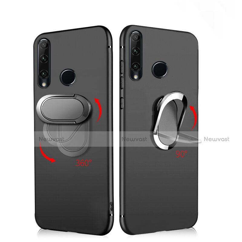 Ultra-thin Silicone Gel Soft Case with Magnetic Finger Ring Stand for Huawei Honor 20 Lite Black