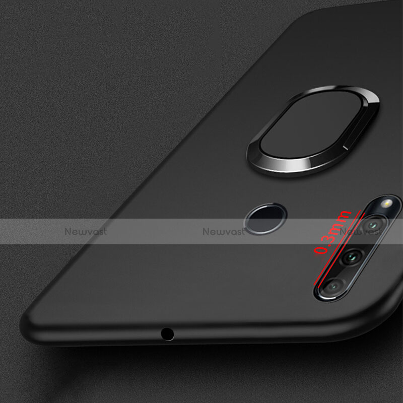 Ultra-thin Silicone Gel Soft Case with Magnetic Finger Ring Stand for Huawei Honor 20 Lite Black